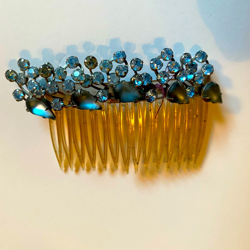 Antique Vintage Blue Rhinestone Hair Comb Wedding Hair Comb Hair Accessory